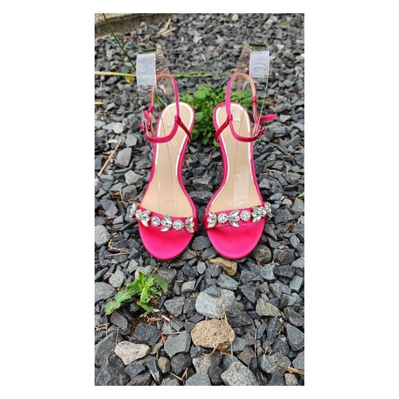 JEWEL BADGLEY MISCHKA Satin Rhinestone Ankle Strap Sandals - Picture 3 of 14